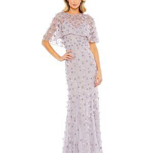 Mac Duggal Embellished Illusion Cape Sleeve Trumpet Gown - Vintage Lilac-size 12